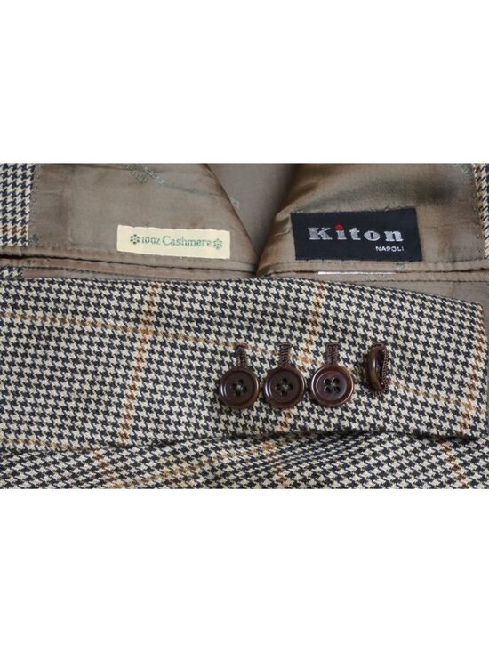 Kiton Other - Kiton Napoli Brown Black Gold Houndstooth 100% Cashmere Sport Coat Jacket Sz 46L